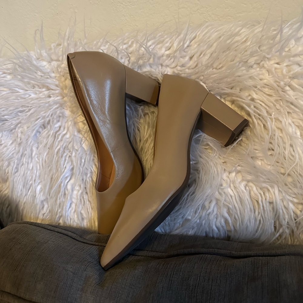 Anthropologie Taupe Block Heel Pumps